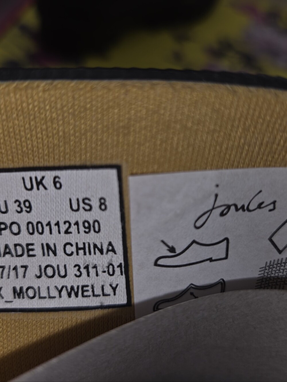 Joules Black Mid Welly Rain Boots with Gold Bee Motif - Picture 4 of 10